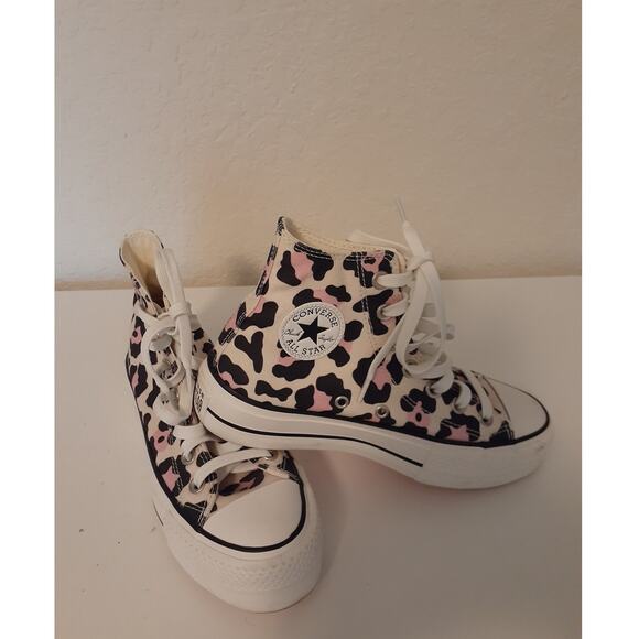 Converse All Star Lift Ladies Pink Platform Leopard Print Hi Top Sneakers 5.5 - Picture 1 of 9